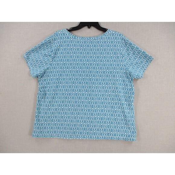 Croft & Barrow Womens Stretch Blouse Blue White Geometric Print 2X - Picture 5 of 7